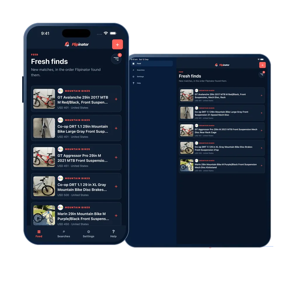 Flipinator phone and tablet Feed in dark appearance